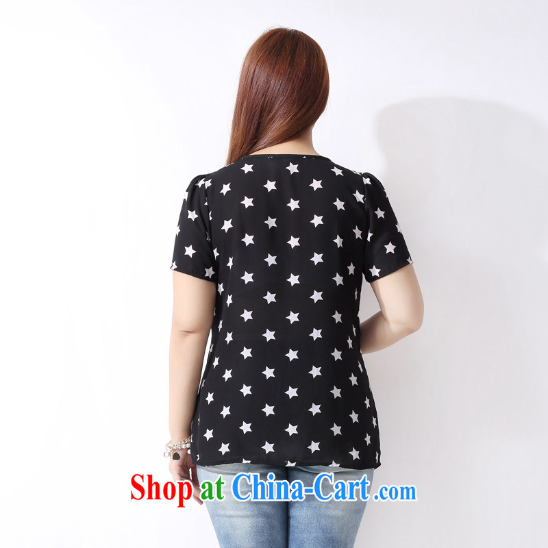 The multi-po 2015 summer new thick MM larger female Korean version 100 on the old map short-sleeve snow woven shirts A 3818 black 5 XL, the multi-po, Miss CHOY So-yuk (CAIDOBLE), online shopping
