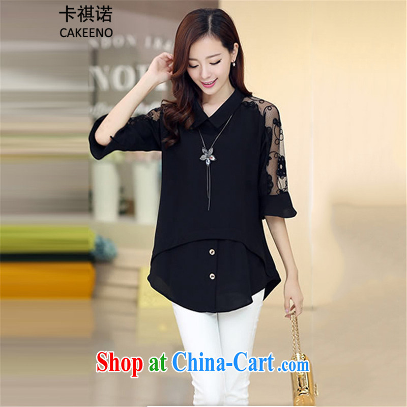 The KEI (cakeeno) 2015 summer new, thick MM large code female Korean Web yarn solid short-sleeved snow woven shirts 216 black XXXL, Ki (cakeeno), shopping on the Internet