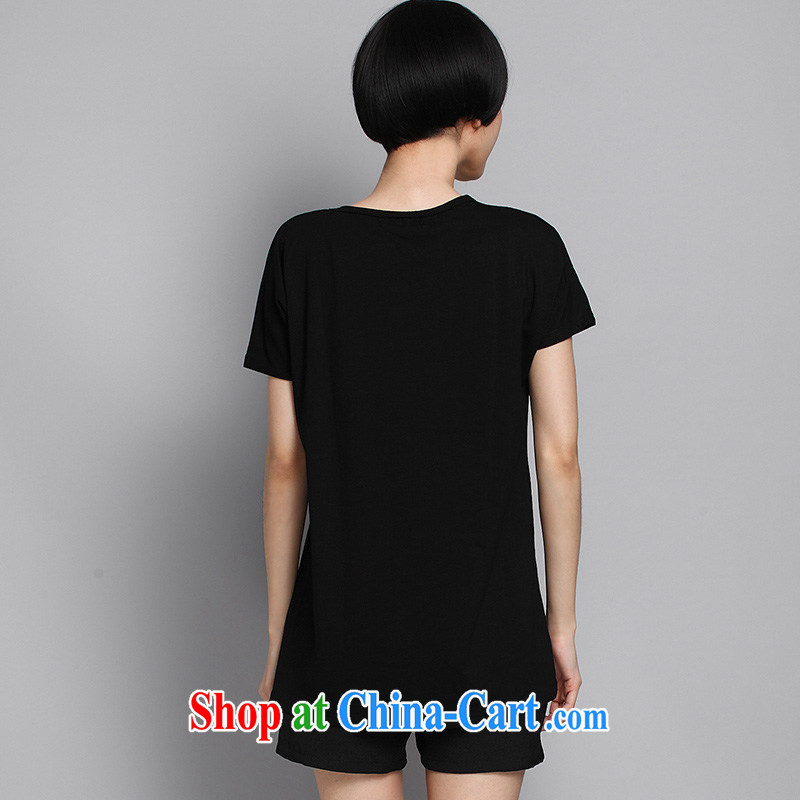 Morning would be thick sister summer 2015 new Korean version is indeed the XL female 100 leisure ground plane collision color card loose female short-sleeved T shirt T-shirt cotton black 5 XL (180 - 200 ) jack, morning, and shopping on the Internet