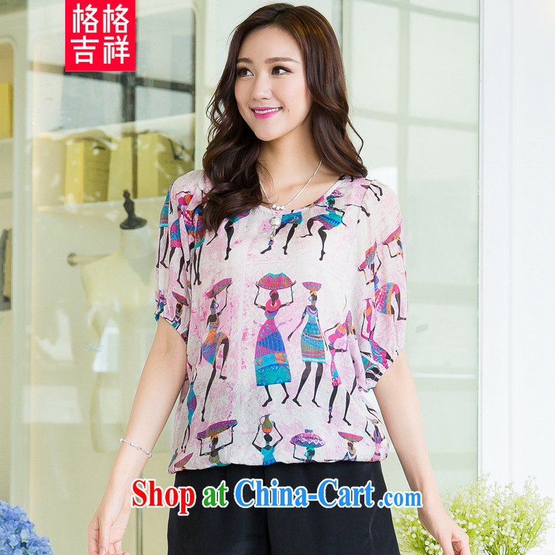 Huan Zhu Ge Ge Ge 2015 and indeed increase, female summer new thick mm loose video thin figure stamp bat sleeves T-shirt T-shirt woman X 5291 pink 2 XL, giggling auspicious, shopping on the Internet