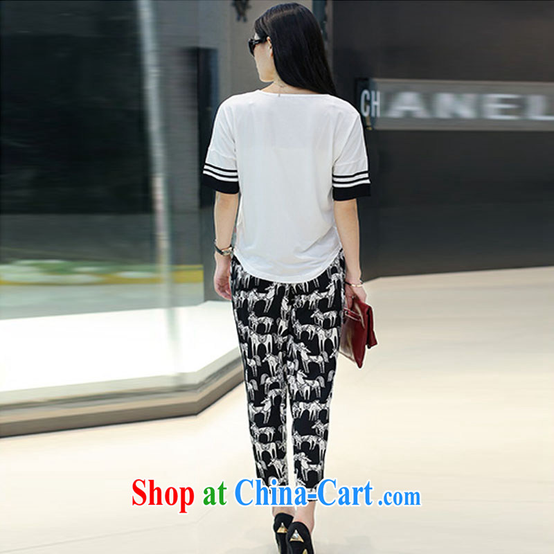 Yuan Bo summer new, focused on Europe and MM stamp two-piece large, female liberal T shirt + Harlan 9 pants white 1615 2XL 135 - 145 Jack left and right, Bo, and shopping on the Internet