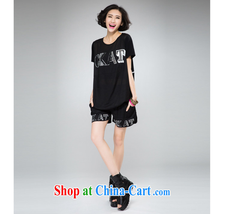 Eternal show the fat increase, female fat mm package weight, graphics thin 2015 summer new thick sister Europe personalized hot drill stamp short-sleeved T-shirt shorts black 3 XL pictures, price, brand platters! Elections are good character, the national distribution, so why buy now enjoy more preferential! Health