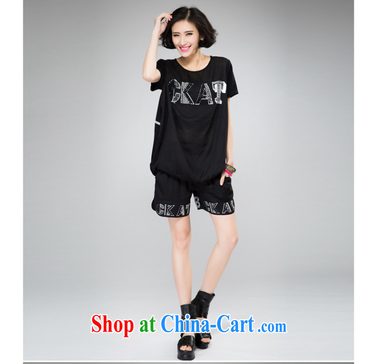 Eternal show the fat increase, female fat mm package weight, graphics thin 2015 summer new thick sister Europe personalized hot drill stamp short-sleeved T-shirt shorts black 3 XL pictures, price, brand platters! Elections are good character, the national distribution, so why buy now enjoy more preferential! Health