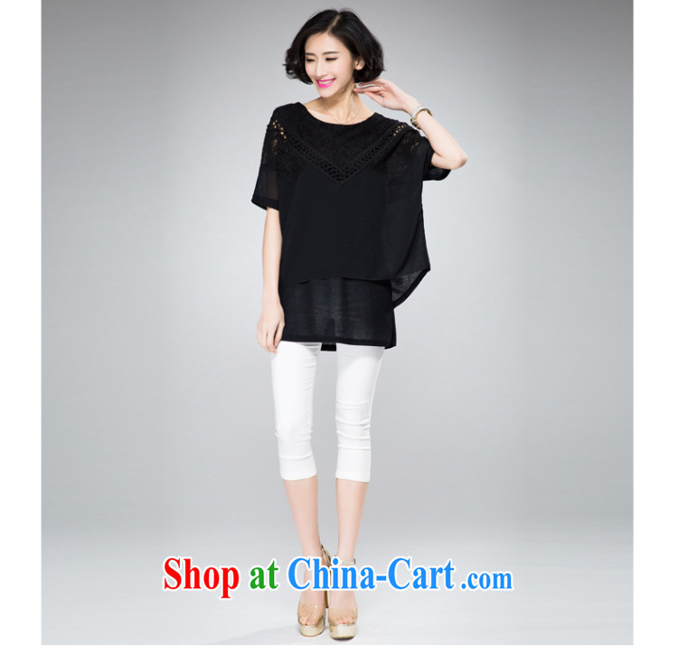 Eternal show the fat increase, female T-shirts thick sister summer new Korean loose sweet lace lace snow woven shirts thick mm thick, graphics thin, short-sleeved shirt T black 4 XL pictures, price, brand platters! Elections are good character, the national distribution, so why buy now enjoy more preferential! Health