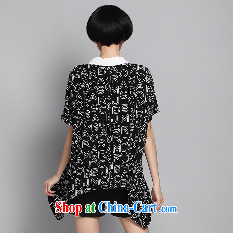 Morning would be the fat XL women summer 2015 new Korean fashion letters lapel snow woven shirts shirts on T-shirt thick mm does not rule out the T-shirt black 4XL (165 - 180 ) jack, morning, and shopping on the Internet