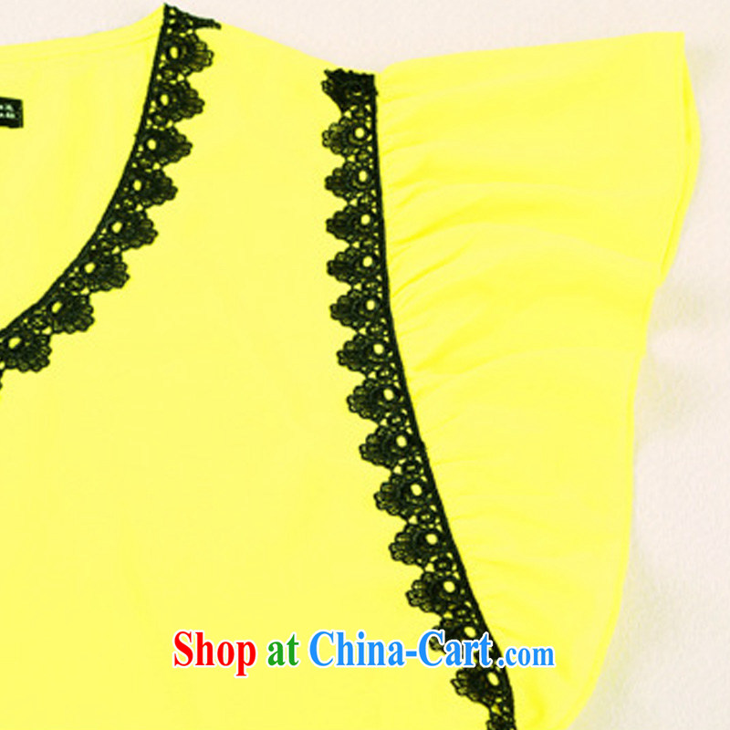 Morning would be 2015 and indeed increase, female summer New Style sweet knocked color lace lace V collar strap fly cuff mm thick snow woven dresses yellow 5 XL (recommendations 180 - 200 catties, morning, and shopping on the Internet
