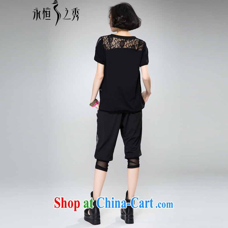 Eternal show 2015 summer mm thick new, larger female stripes personalized lace stamp graphics thin short-sleeve sport and leisure package black 4XL, eternal, and the show, the online shopping