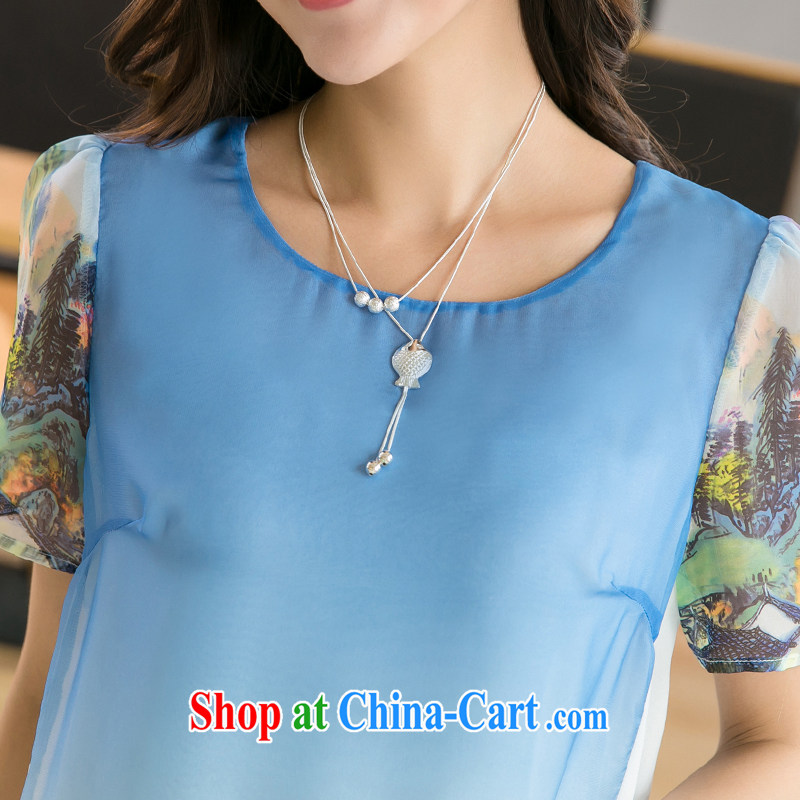 Huan Zhu Ge Ge Ge 2015 new, larger female summer dresses on cultivating mm video thin and thick and stitching snow stamp duty woven dresses X 5222 blue 3 XL, giggling auspicious, shopping on the Internet