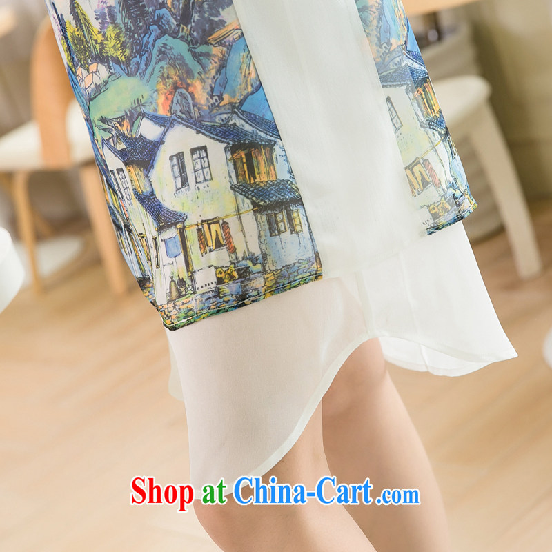 Huan Zhu Ge Ge Ge 2015 new, larger female summer dresses on cultivating mm video thin and thick and stitching snow stamp duty woven dresses X 5222 blue 3 XL, giggling auspicious, shopping on the Internet