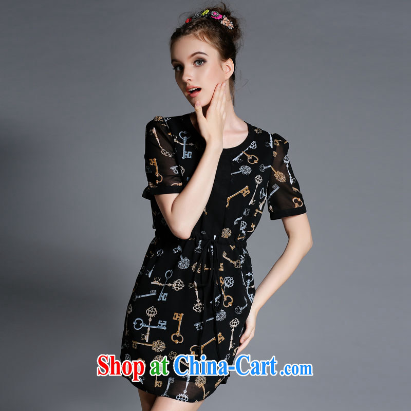 The silk, honey XL girls thick MM graphics thin 2015 summer creative Lock Key stamp beauty dresses ZZ 1867 black 2 XL (135 jack - 149 jack wear), the population, honey, and shopping on the Internet