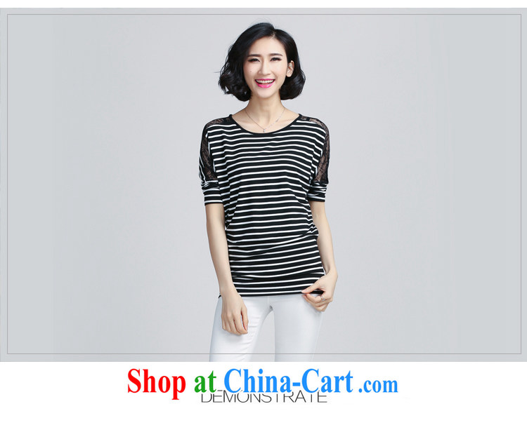 Hong Kong Love honey summer 2015 new Korean video thin loose the code female striped lace-covered shoulders short sleeved shirt T female blue XXXXL pictures, price, brand platters! Elections are good character, the national distribution, so why buy now enjoy more preferential! Health