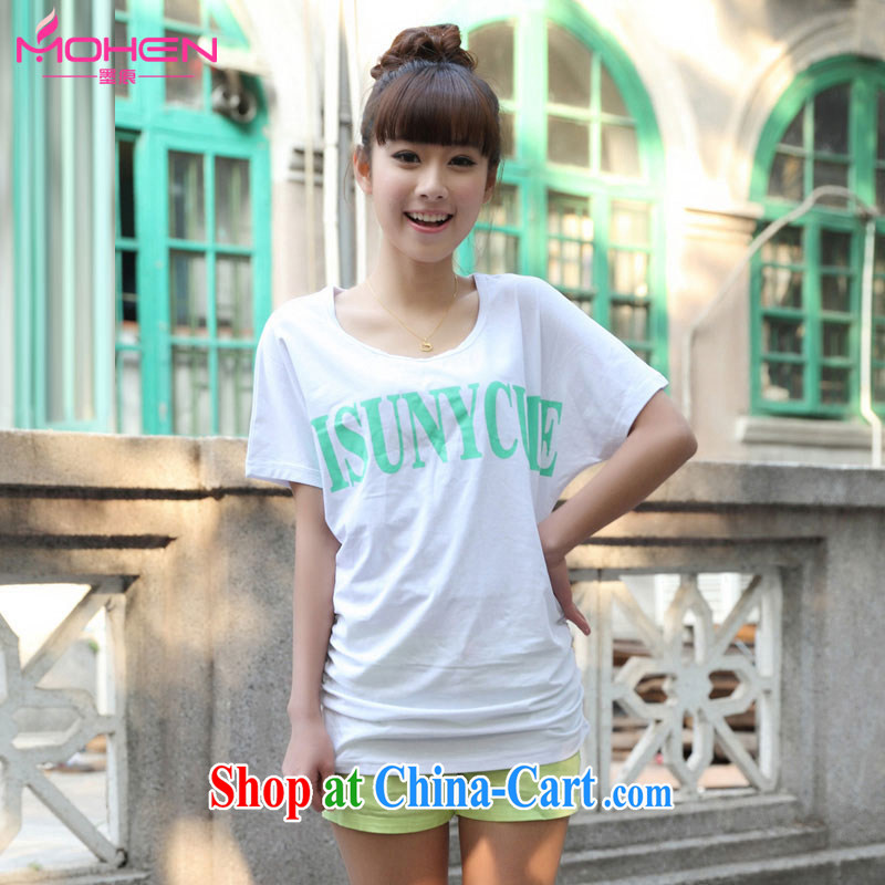 Scratches on the Korean version of the new, summer fashion ladies' short-sleeve shirt T cultivating ground 100 letters stamp larger bat sleeves T shirt 6803 white XL