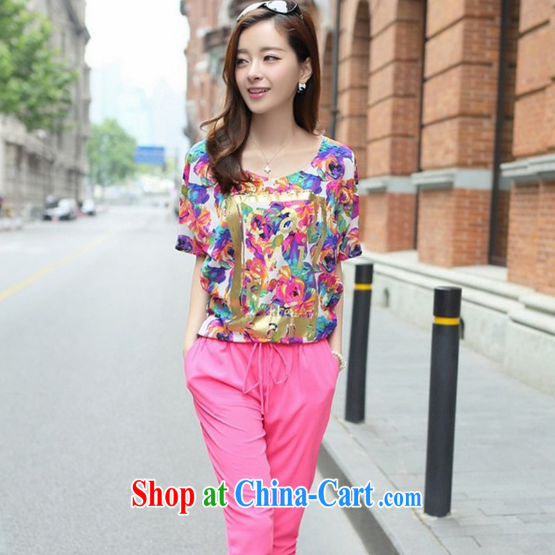 Yi Li Xuan 2015 is indeed the XL thick mm two piece summer short-sleeved T-shirt Han version 7 loose pants Leisure package of red 2 XL, Yi Li Xuan (EILIXUAN), online shopping