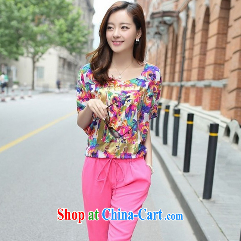 Yi Li Xuan 2015 is indeed the XL thick mm two piece summer short-sleeved T-shirt Han version 7 loose pants Leisure package of red 2 XL, Yi Li Xuan (EILIXUAN), online shopping