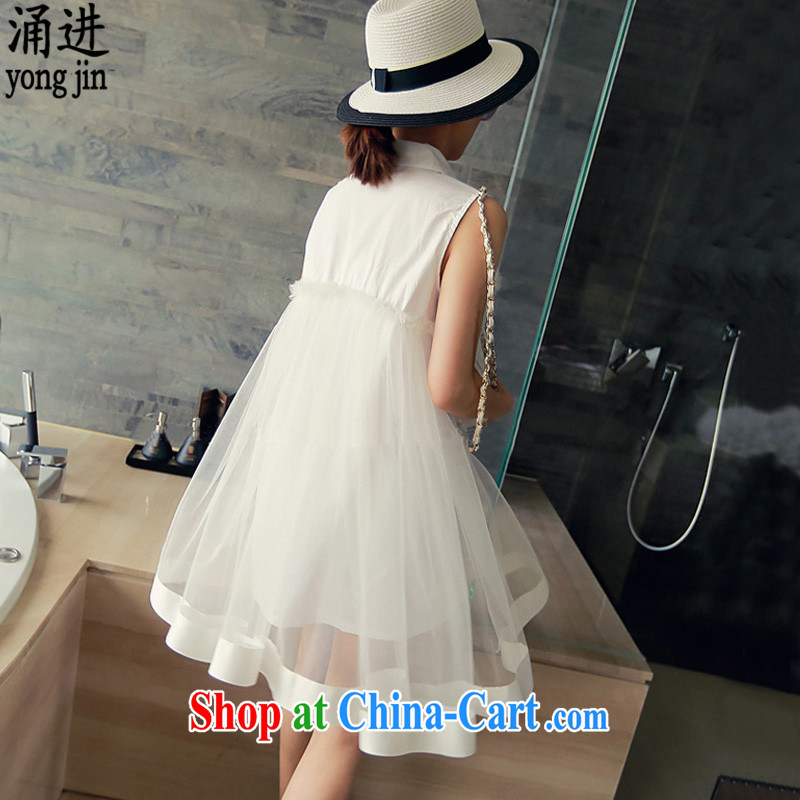 The 2015 summer new and indeed intensify edition women's clothing Dress Shirt collar Web yarn stitching sleeveless video thin 100 ground skirt 9036 white 3XL, Chung, and shopping on the Internet