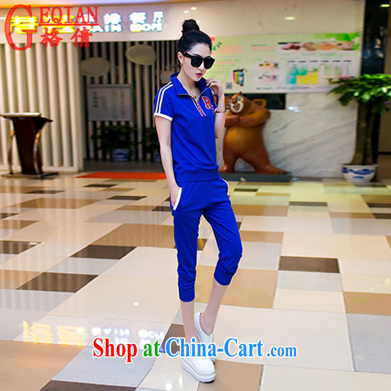 The MS 2015 summer new female Korean version of the greater, short-sleeved T-shirt girls 7 pants uniforms Kit female summer WWW 2-1 color blue+slippers XXXL, Ms Anissa Wong, shopping on the Internet