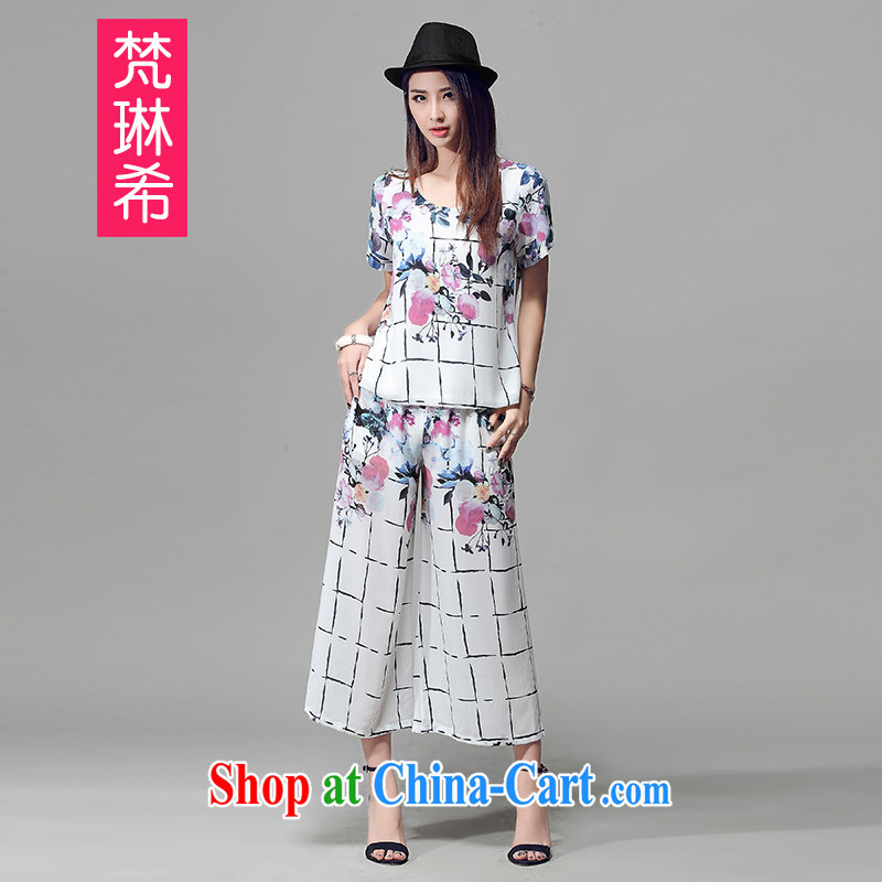 Van Gogh Lin's 2015 summer new retro big positioning the Stamp Duty Code personality horn pant legs feature very casual relaxed Package white XL