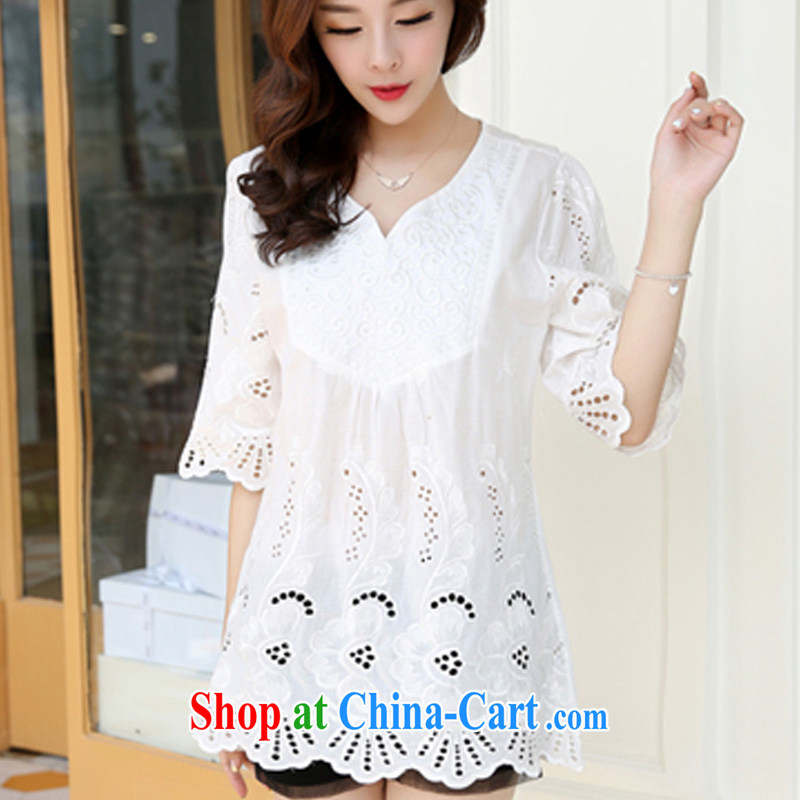 The base Van Gogh, the Code women summer 2015 new embroidery larger female and indeed increase T-shirt loose video thin summer T-shirt thick mm dress cotton short-sleeved white XL, card, Van Gogh (CAKIFANLON), online shopping