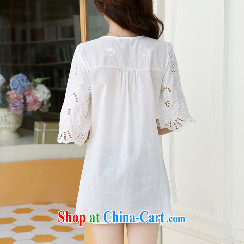The base Van Gogh, the Code women summer 2015 new embroidery larger female and indeed increase T-shirt loose video thin summer T-shirt thick mm dress cotton short-sleeved white XL, card, Van Gogh (CAKIFANLON), online shopping