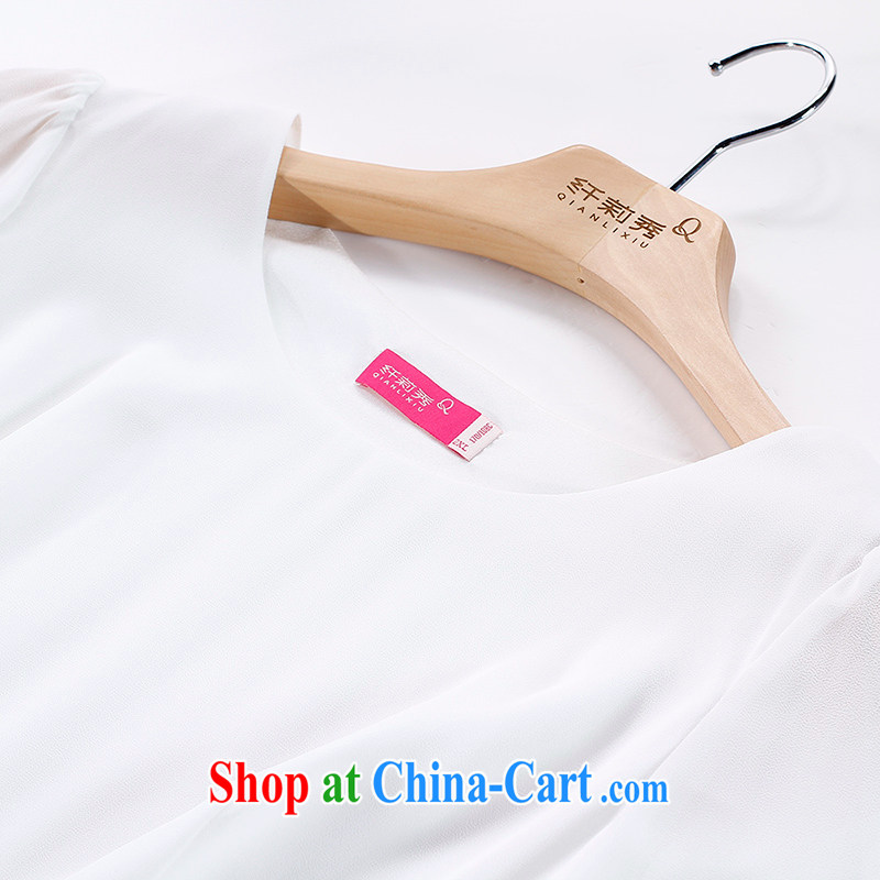 Slim LI Sau 2015 summer new, larger female round-collar sweet horn cuff color collision 100 folds, with the long, snow-woven shirts T-shirt Q 7218 m White 5 XL, slim Li-su, and shopping on the Internet