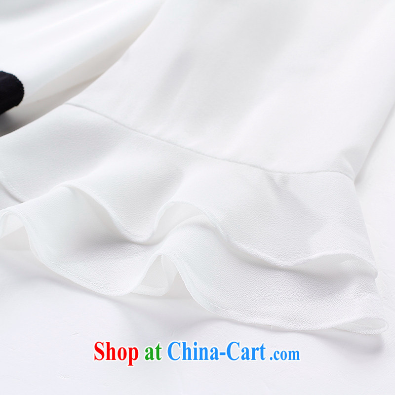 Slim LI Sau 2015 summer new, larger female round-collar sweet horn cuff color collision 100 folds, with the long, snow-woven shirts T-shirt Q 7218 m White 5 XL, slim Li-su, and shopping on the Internet
