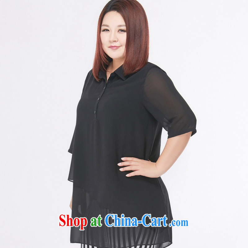 The MSSHE indeed XL women 2015 new summer thick MM flouncing lapel snow woven shirts 4731 black 3 XL, Susan Carroll, Ms Elsie Leung Chow (MSSHE), shopping on the Internet