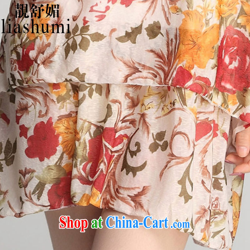 Thanks for Shu Mei 2015 summer new women with floral loose lantern cuff double stitching 5 large cuff, women dresses 0022 apricot (Mall is) L, beautiful Shu Mei, shopping on the Internet
