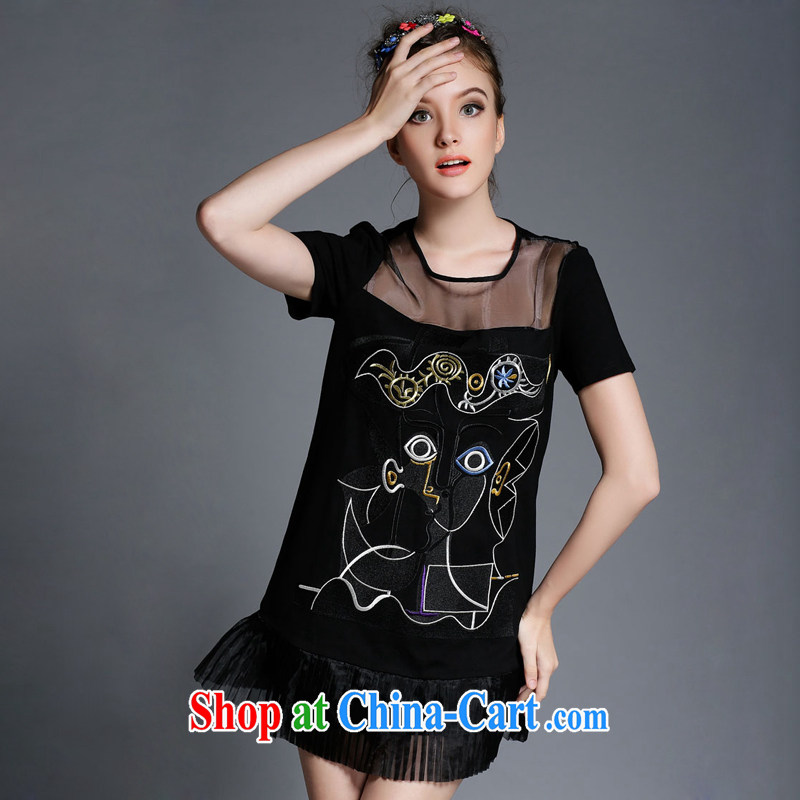 The silk, honey XL girls thick MM graphics thin 2015 summer retro embroidery stitching and elegant beauty dresses ZZ 1891 black 2 XL (135 jack - 149 jack wear), the population, honey, and shopping on the Internet