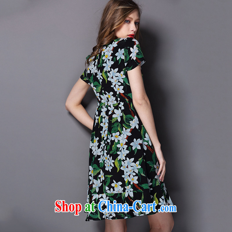 Director of the Europe and the fat increase, female summer mm thick short-sleeved stamp snow-woven dresses video thin 2032 green suit the code 3 XL 160 Jack left and right, and Director (Smeilovly), online shopping