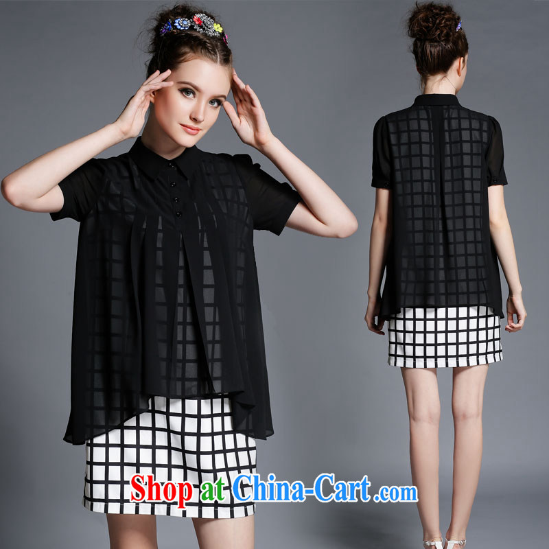 The spray snow-woven dresses female short-sleeve 2015 summer king in Europe, female fat sister grid stamp leave two black skirt in Europe and the wind 2 XL recommendations 126 - 140 jack, the droplets, shopping on the Internet