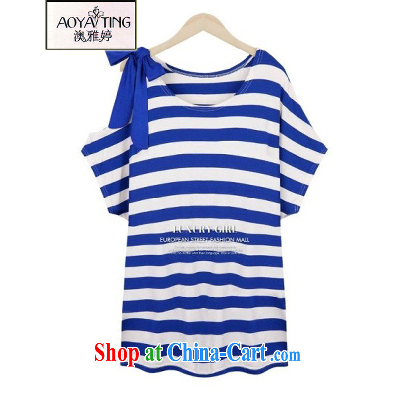 o Ya-ting 2015 summer New, and indeed increase, female fat mm video thin short-sleeved cotton shirt T female blue stripes 3 XL recommends that you 145 - 165 jack
