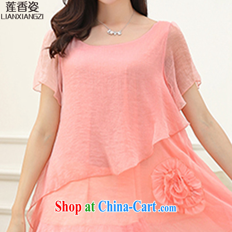 Chou Lien-hsiang Chi 2015 summer new Korean version, long, loose the code graphics thin candy-colored short-sleeved larger women 17 DM pink XL, Chou Lien-hsiang Tzu (LIANXIANGZI), online shopping