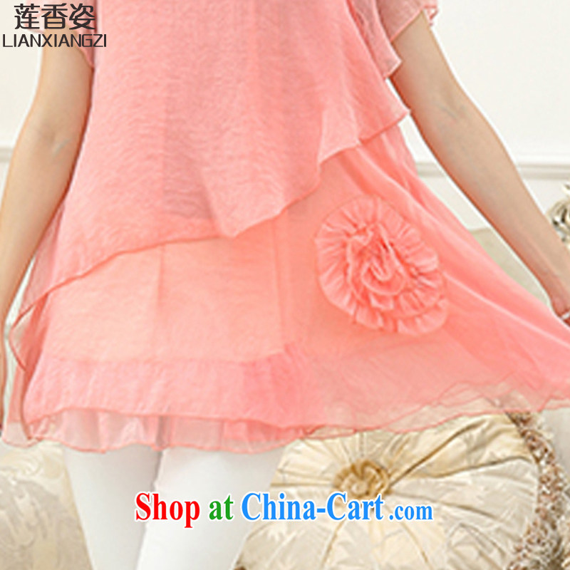 Chou Lien-hsiang Chi 2015 summer new Korean version, long, loose the code graphics thin candy-colored short-sleeved larger women 17 DM pink XL, Chou Lien-hsiang Tzu (LIANXIANGZI), online shopping