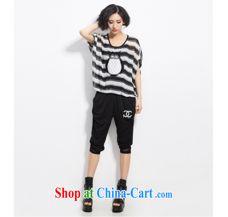 Eternal show Summer 2015 mm thick new Korean version the Code women stylish black-and-white striped owl stamp bat sleeves shirt T black 3 XL pictures, price, brand platters! Elections are good character, the national distribution, so why buy now enjoy more preferential! Health