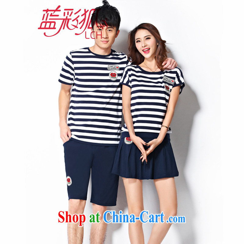 Blue Fox summer new sportswear men and women with short-sleeved shorts streaks couples with casual wear two-piece basketball service class service blue 3 XL men