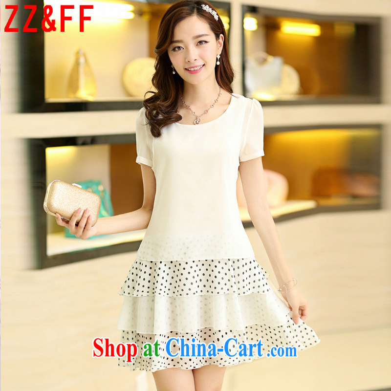 ZZ _FF summer 2015 new large, snow-woven dresses short-sleeved Korean female lady leave two Sweet Dot skirt girls LYQ 8091 white XXXXL