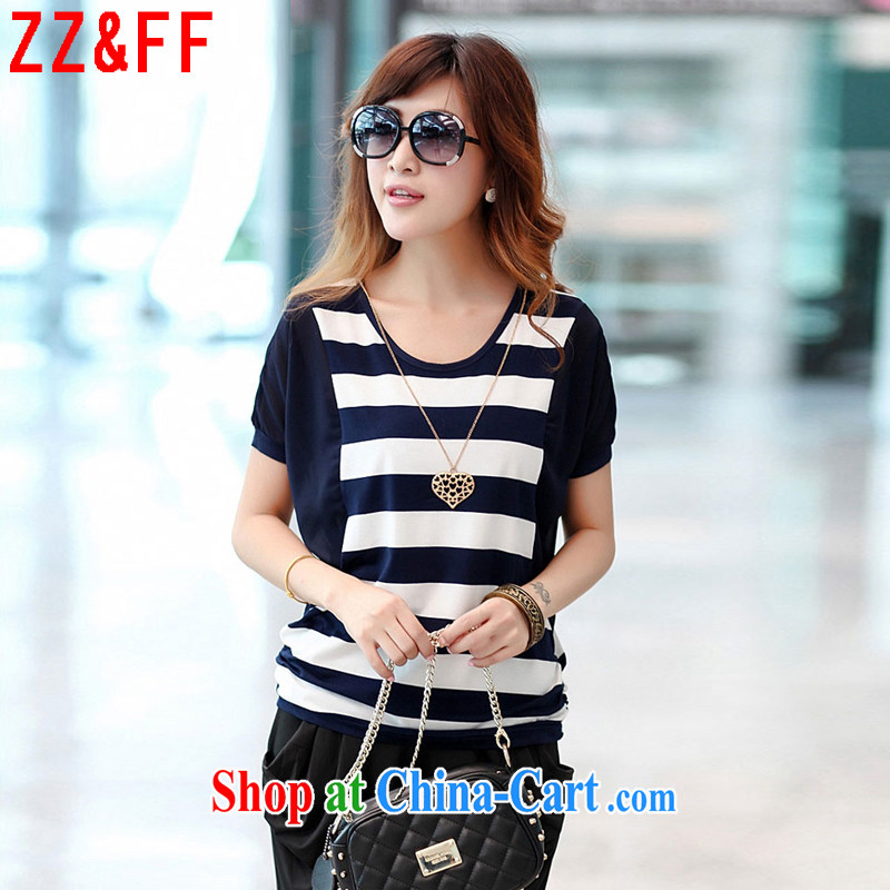 ZZ _FF summer 2015 new larger streaks round-collar short-sleeve beauty T-shirts female DX 8550 dark blue XXL