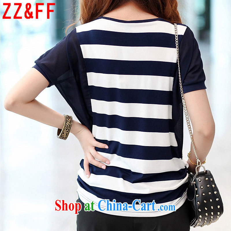 ZZ &FF summer 2015 new, larger stripes round-collar short-sleeve beauty T-shirts female DX 8550 dark blue XXL, ZZ &FF, shopping on the Internet