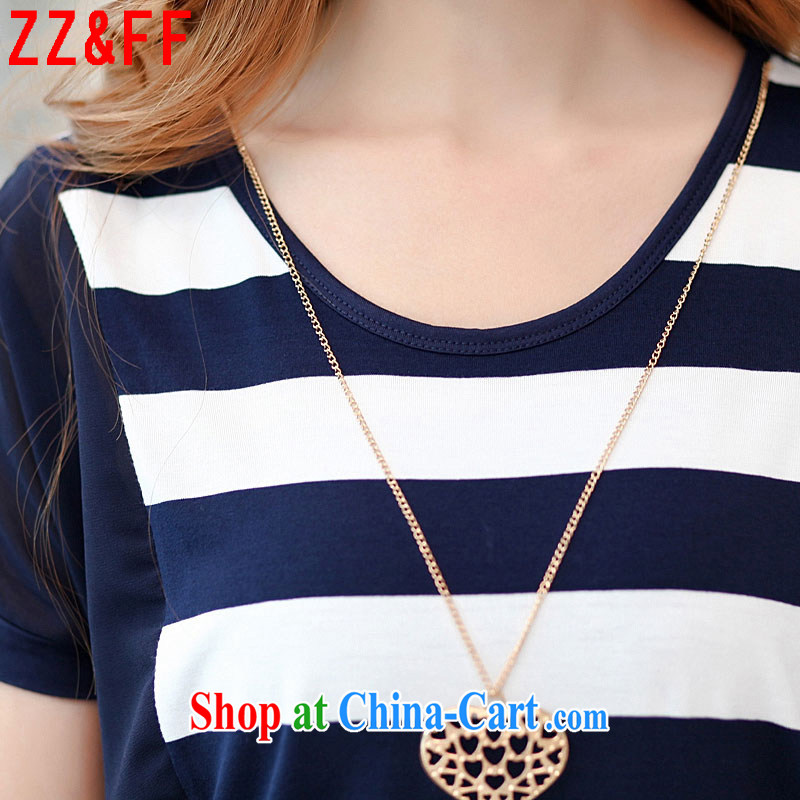 ZZ &FF summer 2015 new, larger stripes round-collar short-sleeve beauty T-shirts female DX 8550 dark blue XXL, ZZ &FF, shopping on the Internet