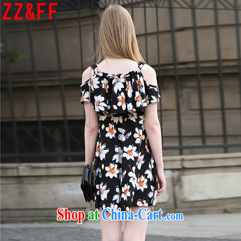 2015 new, larger female summer mm thick Korean XL 200 jack exposed shoulder stamp floral dress black XXXXXL (recommendations 180 - 200 jack), ZZ &FF, shopping on the Internet