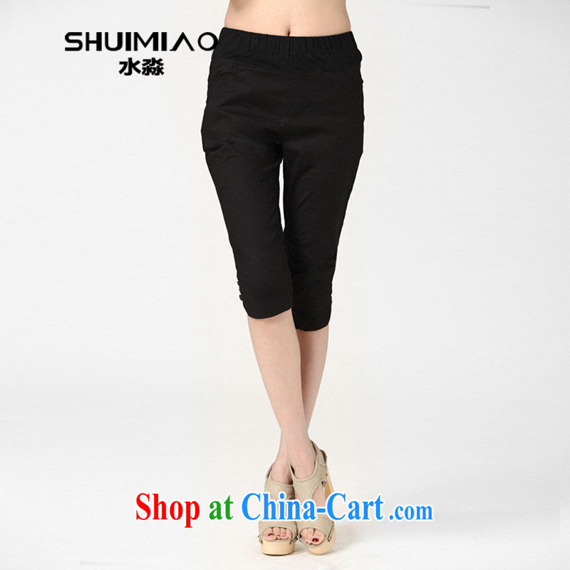 Water by 2015 summer new, larger female stretch the high waist cotton candy color 7 pants S XL 15 5141 carbon black 3XL