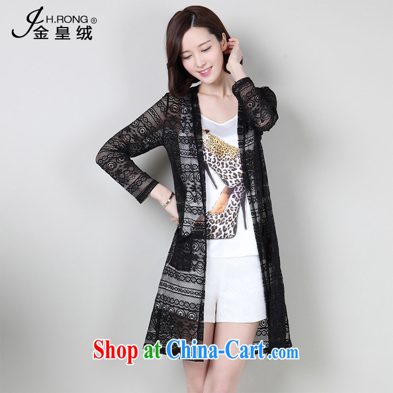 Summer 2015 new knit-lace ultra-thin cardigan girls Openwork thin coat, long air-conditioned shirts sunscreen clothing black large code XXXL