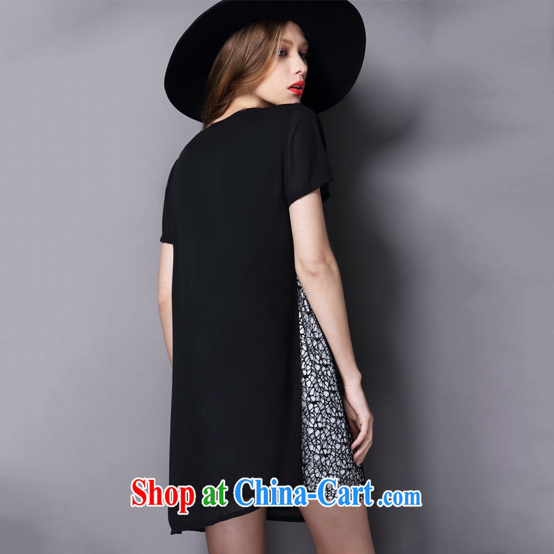 Director of 2015 summer new in Europe and America, and indeed increase, female fat mm short-sleeve lace spell series skirts loose 2056 Black Large Number 3 XL 160 Jack left and right, and Director (Smeilovly), online shopping