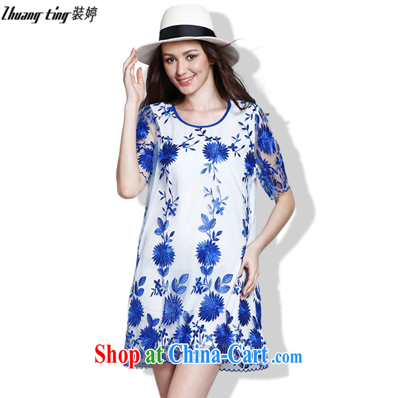 The Ting zhuangting 2015 summer new European and American high-end jacquard large code female loose embroidered big dresses 8123 photo color 4 XL