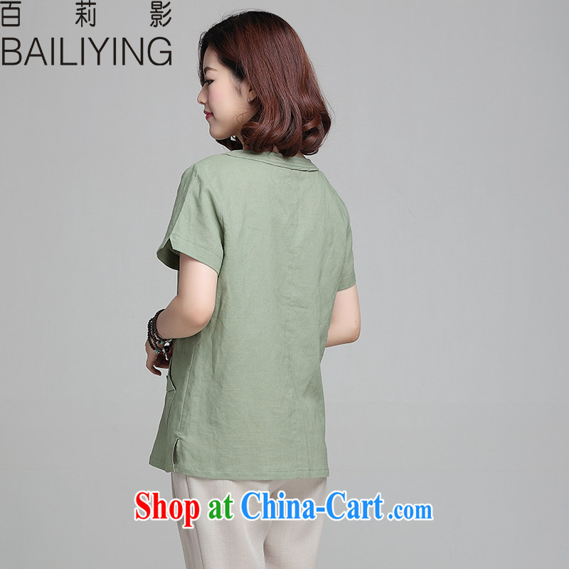 100 Li film 2015 summer new cotton the breathable short-sleeved shirt T female and indeed XL thick MM graphics thin large code middle-aged women have begun green 3 XL, 100 Li (BAILIYING), online shopping