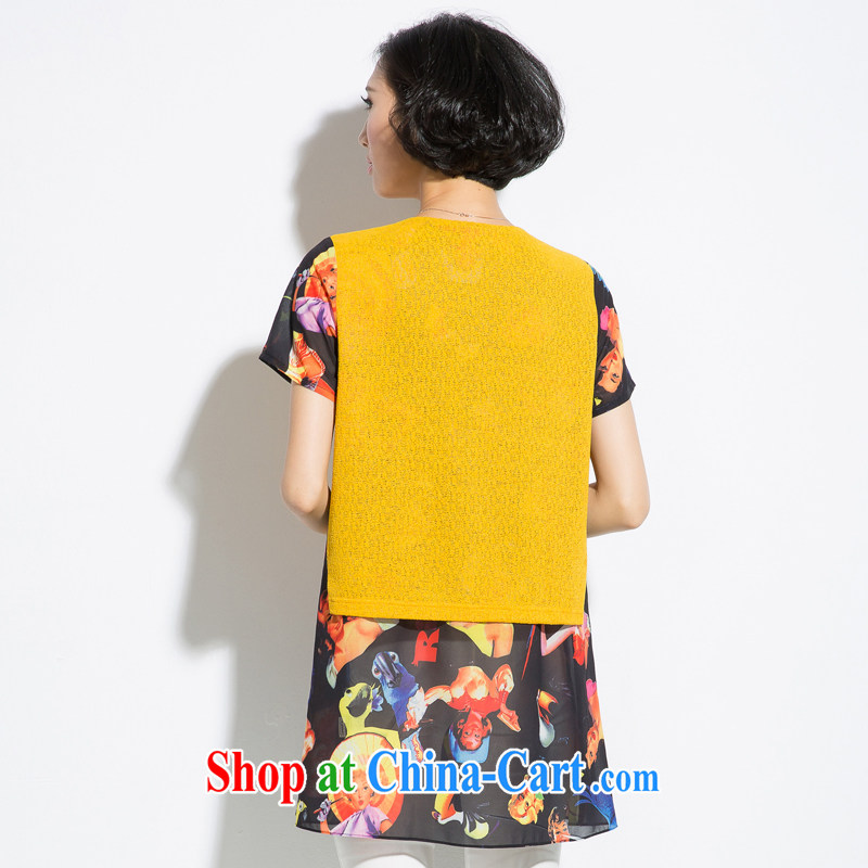 Eternal show Summer 2015 mm thick new Korean version of the greater code knitted graphics thin stitching snow woven stamp T shirt yellow 4 XL, eternal, and the show, and online shopping