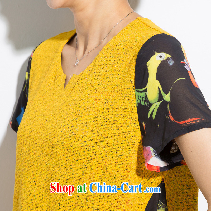 Eternal show Summer 2015 mm thick new Korean version of the greater code knitted graphics thin stitching snow woven stamp T shirt yellow 4 XL, eternal, and the show, and online shopping