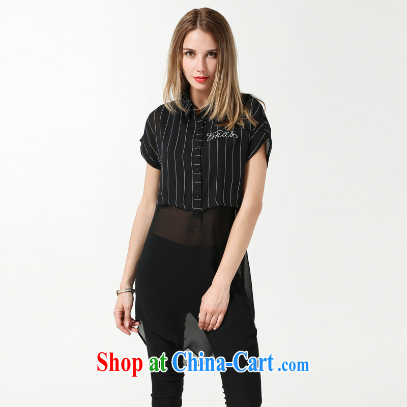 and the United States, would the Code women summer 2015 new thick mm loose video thin stripes stitching short-sleeved snow woven shirts, long leave of two T-shirt 3633 black XXXL, Ryan and the United States concluded (RIUMILVE), online shopping