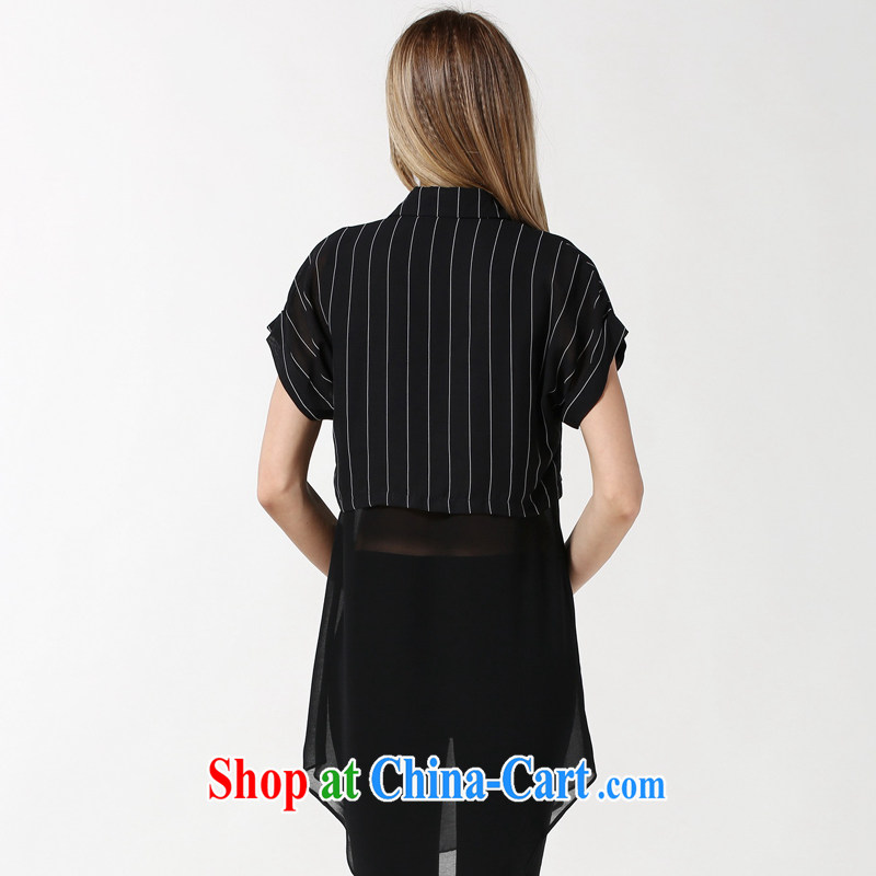 and the United States, would the Code women summer 2015 new thick mm loose video thin stripes stitching short-sleeved snow woven shirts, long leave of two T-shirt 3633 black XXXL, Ryan and the United States concluded (RIUMILVE), online shopping