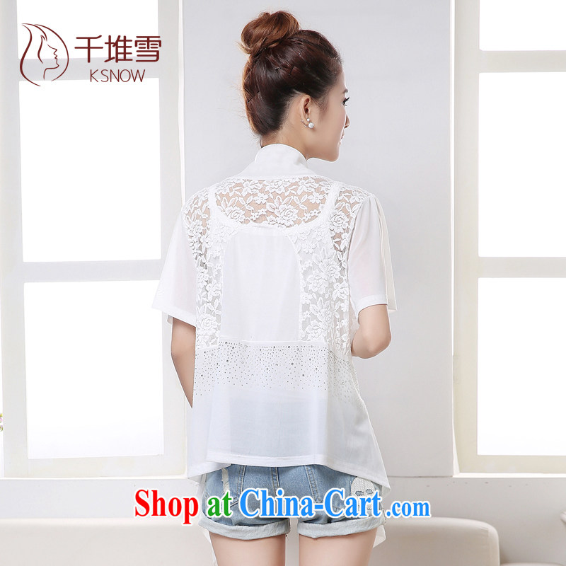 1000 a snow 2015 New Code women's clothing summer short-sleeved lace T-shirt girl, long shawl small jacket girls summer ground, the Netherlands summer air-conditioning T-shirt Solid Color sunscreen clothing female white L, 1000 a snow, shopping on the Internet